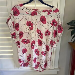 CAbi Boxy White and Pink Blouse